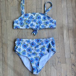 Full tilt, blue and green flower two piece swimsuit, tie in the back